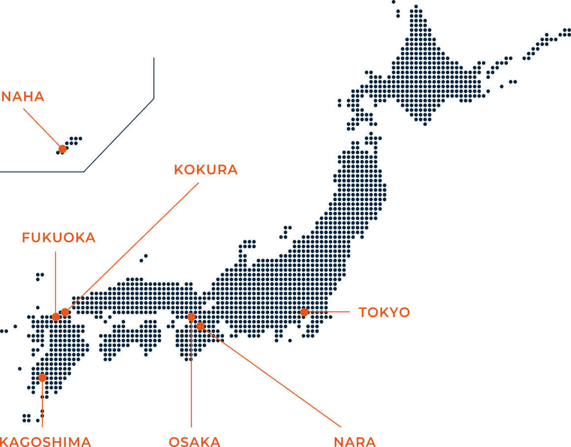NAHA,KAGOSHIMA,  FUKUOKA, KOKURA, OSAKA, NARA, TOKYO